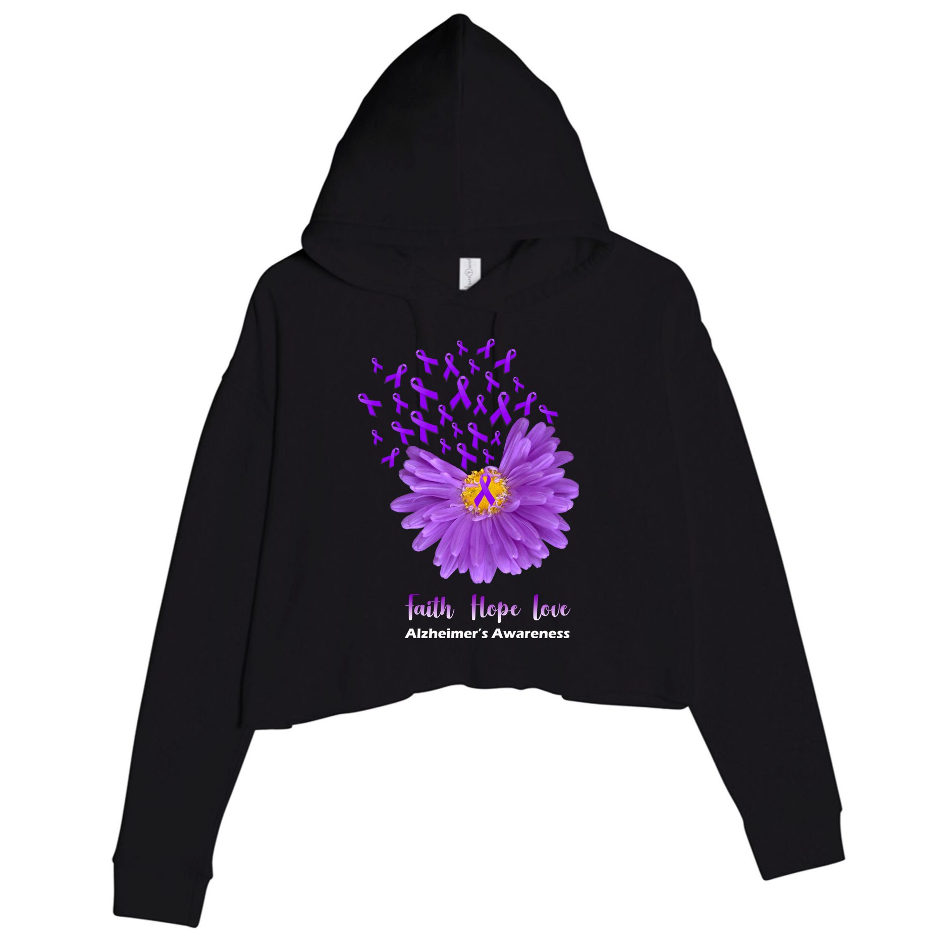 Alzheimer's Awareness Faith Hope Love Crop Fleece Hoodie