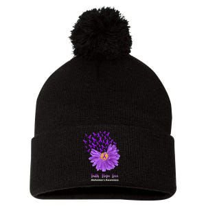 Alzheimer's Awareness Faith Hope Love Pom Pom 12in Knit Beanie