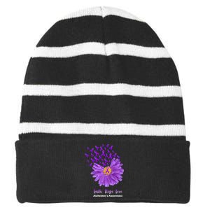 Alzheimer's Awareness Faith Hope Love Striped Beanie with Solid Band