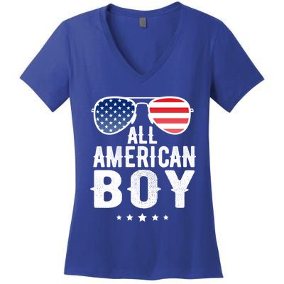 All American Freedom Usa July 4th Retro Cool Gift Women's V-Neck T-Shirt