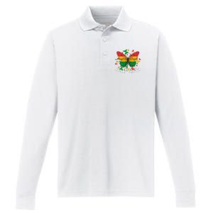 African American Freedom Black Pride Juneteenth Butterfly Performance Long Sleeve Polo