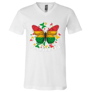 African American Freedom Black Pride Juneteenth Butterfly V-Neck T-Shirt