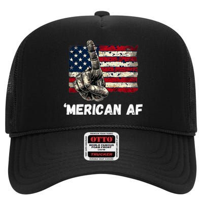 American’Merican Af Flag 4th Of July Patriotic Gift High Crown Mesh Back Trucker Hat