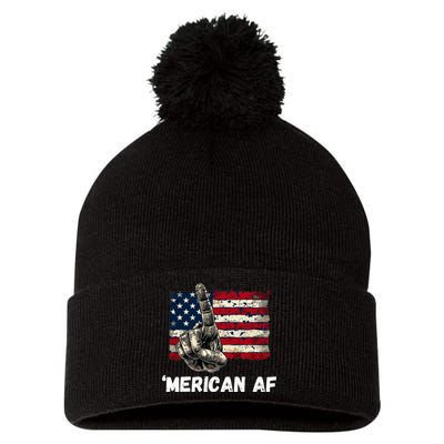 American’Merican Af Flag 4th Of July Patriotic Gift Pom Pom 12in Knit Beanie