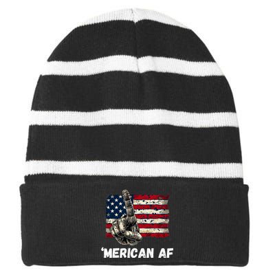 American’Merican Af Flag 4th Of July Patriotic Gift Striped Beanie with Solid Band