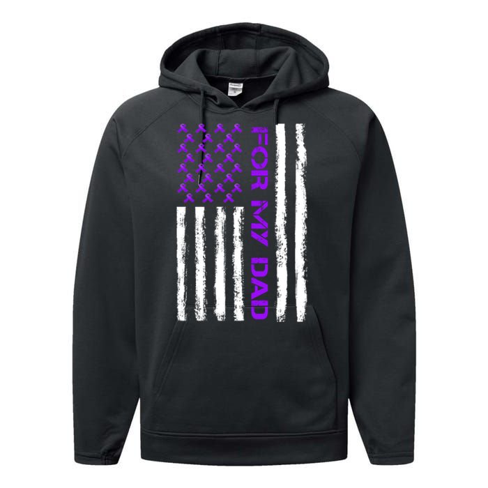 Alzheimer's Awareness For My Dad Support Flag Performance Fleece Hoodie