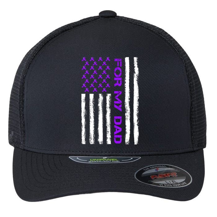 Alzheimer's Awareness For My Dad Support Flag Flexfit Unipanel Trucker Cap