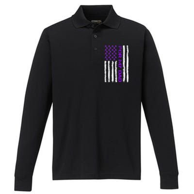 Alzheimer's Awareness For My Dad Support Flag Performance Long Sleeve Polo