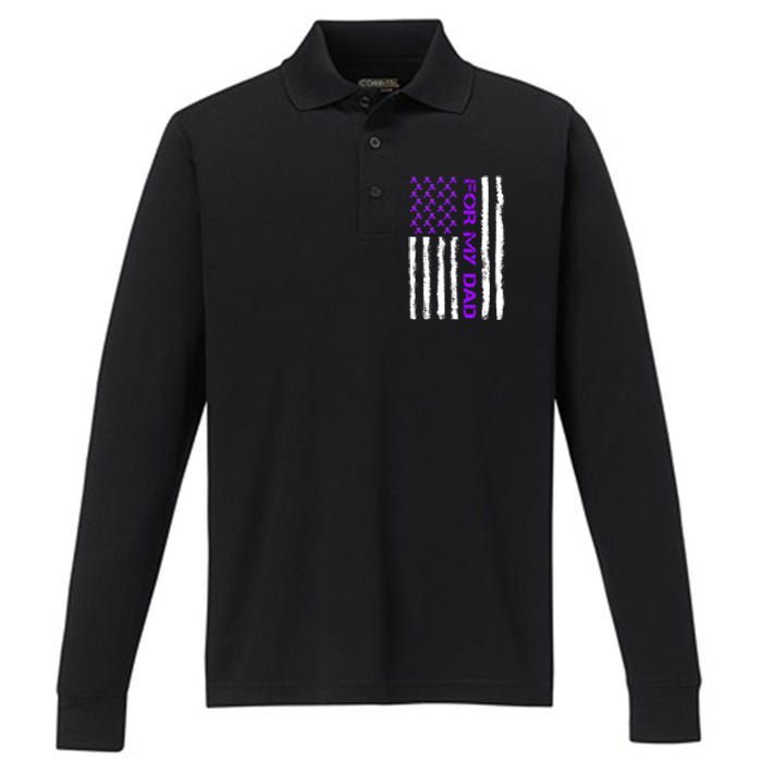 Alzheimer's Awareness For My Dad Support Flag Performance Long Sleeve Polo