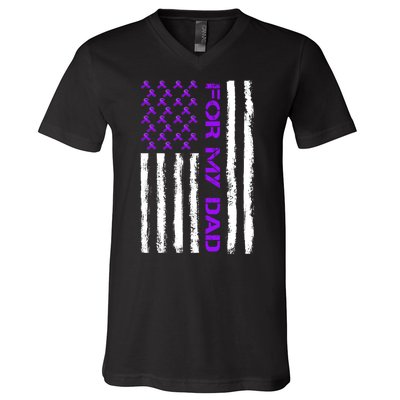 Alzheimer's Awareness For My Dad Support Flag V-Neck T-Shirt