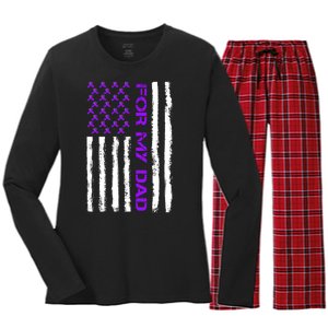 Alzheimer's Awareness For My Dad Support Flag Women's Long Sleeve Flannel Pajama Set 