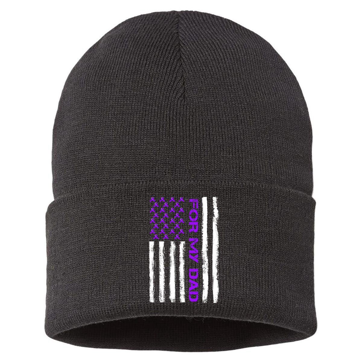 Alzheimer's Awareness For My Dad Support Flag Sustainable Knit Beanie