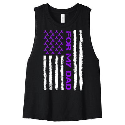 Alzheimer's Awareness For My Dad Support Flag Women's Racerback Cropped Tank