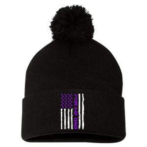 Alzheimer's Awareness For My Dad Support Flag Pom Pom 12in Knit Beanie