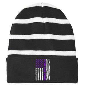 Alzheimer's Awareness For My Dad Support Flag Striped Beanie with Solid Band