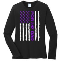 Alzheimer's Awareness For My Dad Support Flag Ladies Long Sleeve Shirt