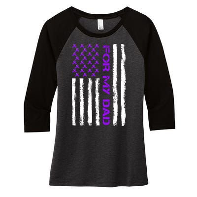 Alzheimer's Awareness For My Dad Support Flag Women's Tri-Blend 3/4-Sleeve Raglan Shirt