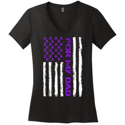 Alzheimer's Awareness For My Dad Support Flag Women's V-Neck T-Shirt