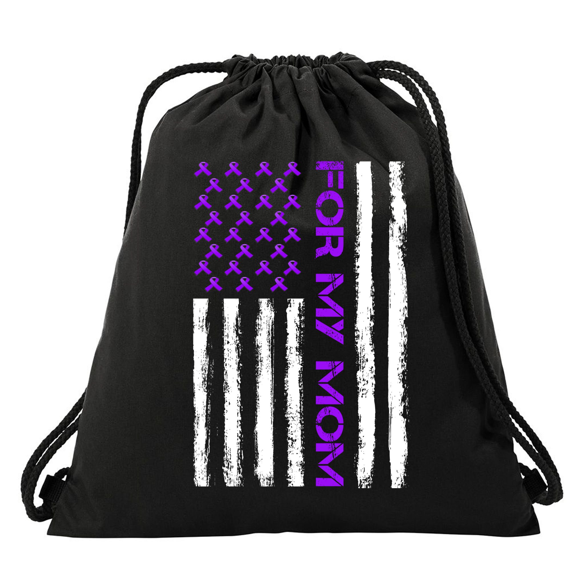Alzheimer's Awareness For My Mom Support Flag Drawstring Bag