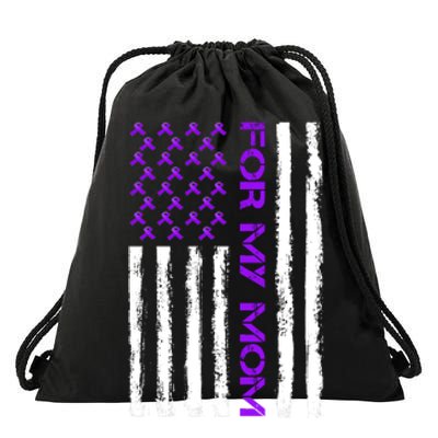 Alzheimer's Awareness For My Mom Support Flag Drawstring Bag