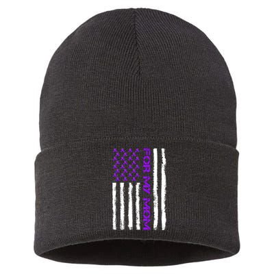 Alzheimer's Awareness For My Mom Support Flag Sustainable Knit Beanie