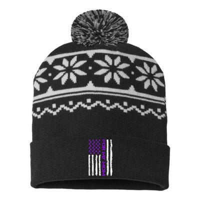 Alzheimer's Awareness For My Mom Support Flag USA-Made Snowflake Beanie