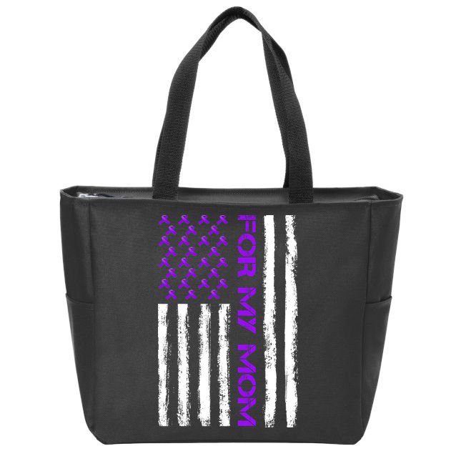 Alzheimer's Awareness For My Mom Support Flag Zip Tote Bag