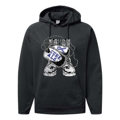 ALS Awareness For Military Veteran Performance Fleece Hoodie