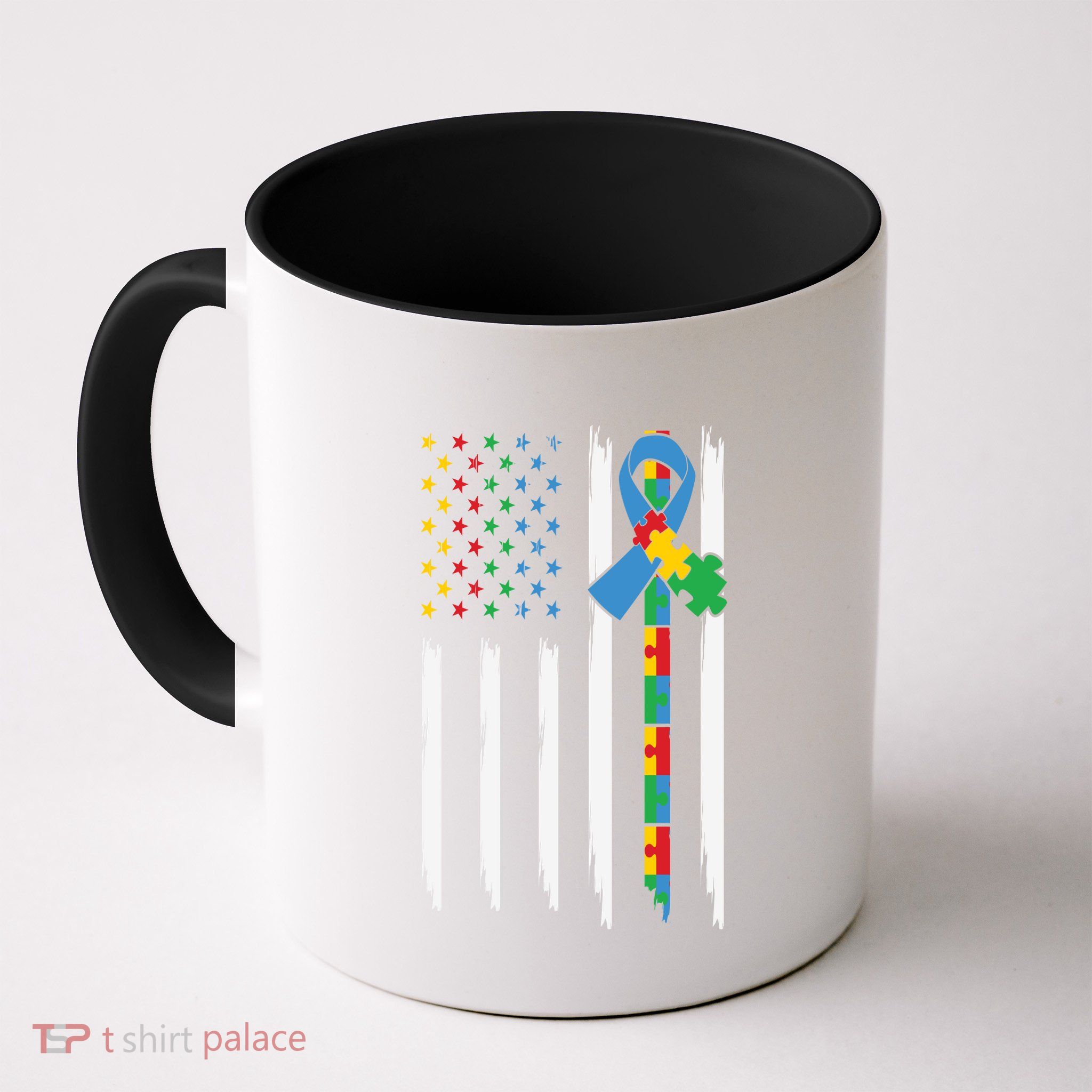 Autism American Flag Distressed Autism Awareness Mug