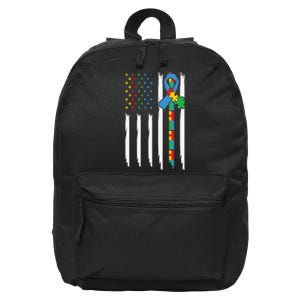 Autism American Flag Distressed Autism Awareness 16 in Basic Backpack