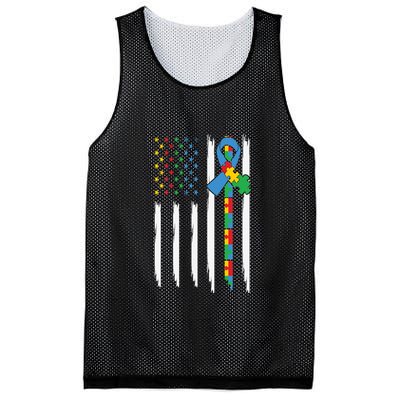 Autism American Flag Distressed Autism Awareness Mesh Reversible Basketball Jersey Tank