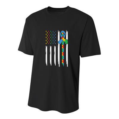 Autism American Flag Distressed Autism Awareness Youth Performance Sprint T-Shirt