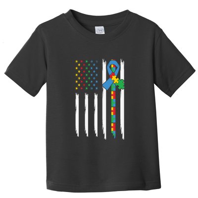 Autism American Flag Distressed Autism Awareness Toddler T-Shirt