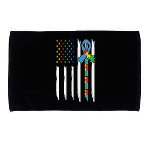 Autism American Flag Distressed Autism Awareness Microfiber Hand Towel