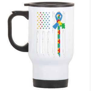 Autism American Flag Distressed Autism Awareness Stainless Steel Travel Mug