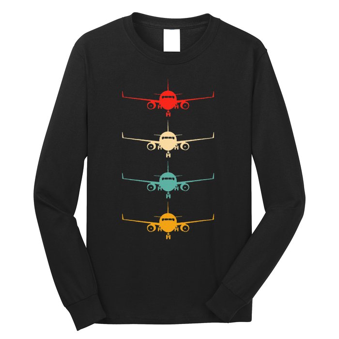 Aviation Airplane Flying Airline Funny Vintage Pilot Long Sleeve Shirt