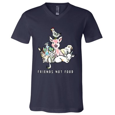 Animals Are Friends Not Food Pig Cow Vegan Vegetarian V-Neck T-Shirt