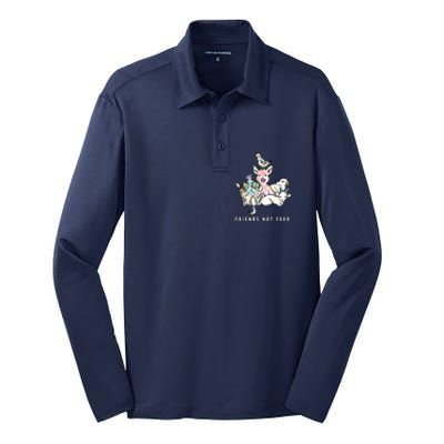 Animals Are Friends Not Food Pig Cow Vegan Vegetarian Silk Touch Performance Long Sleeve Polo