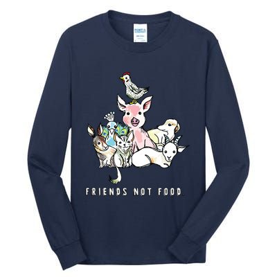 Animals Are Friends Not Food Pig Cow Vegan Vegetarian Tall Long Sleeve T-Shirt