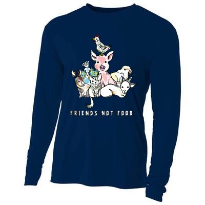 Animals Are Friends Not Food Pig Cow Vegan Vegetarian Cooling Performance Long Sleeve Crew