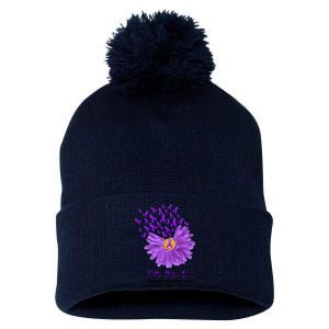 Alzheimer's Awareness Faith Hope Love Pom Pom 12in Knit Beanie