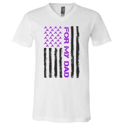 Alzheimer's Awareness For My Dad Support Flag V-Neck T-Shirt