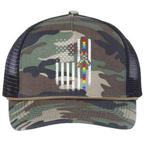 Autism American Flag Puzzle Autism Awareness Gift Retro Rope Trucker Hat Cap