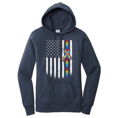 Autism American Flag Puzzle Autism Awareness Gift Women's Pullover Hoodie