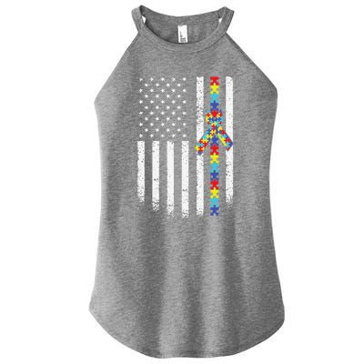 Autism American Flag Puzzle Autism Awareness Gift Women’s Perfect Tri Rocker Tank