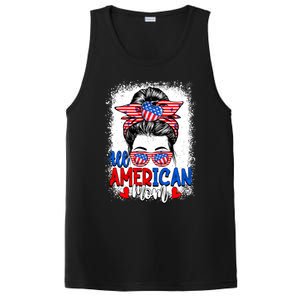 All American Flag Mom Messy Bun Mama 4th Of July Mommy Gift PosiCharge Competitor Tank