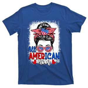 All American Flag Mom Messy Bun Mama 4th Of July Mommy Gift T-Shirt