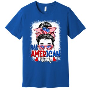 All American Flag Mom Messy Bun Mama 4th Of July Mommy Gift Premium T-Shirt