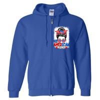 All American Flag Mom Messy Bun Mama 4th Of July Mommy Gift Full Zip Hoodie