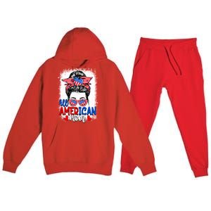 All American Flag Mom Messy Bun Mama 4th Of July Mommy Gift Premium Hooded Sweatsuit Set